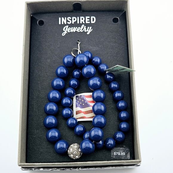 Double Strand Navy Blue Bead Stretch Bracelet Chunky Nautical Preppy Casual NWT - Picture 4 of 4